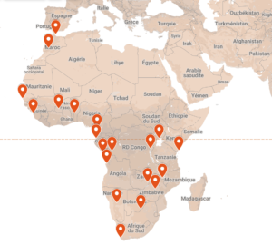 Carte des étapes du voyage africain en camion
